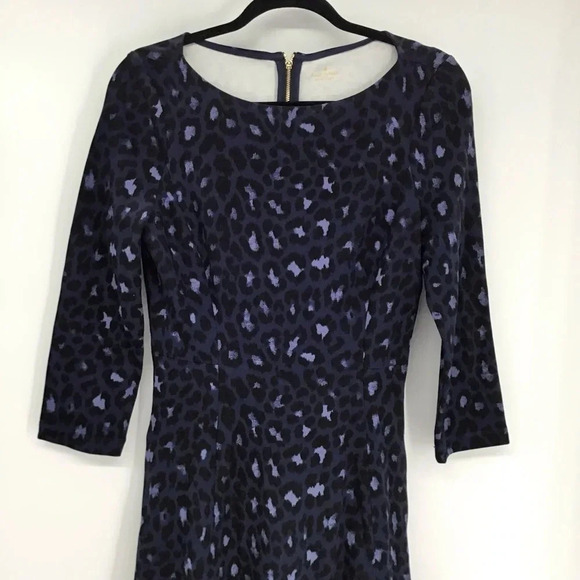 Kate Spade Brooke Street Blue/Black Leopard Ponte Dress 3/4 Sleeve Size 6 - Picture 4 of 10